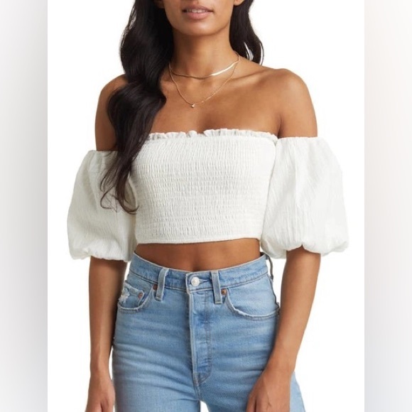 Vici Tops - NWT Vici Collection Off the Shoulder Puff Sleeve Crop Top White Size Large